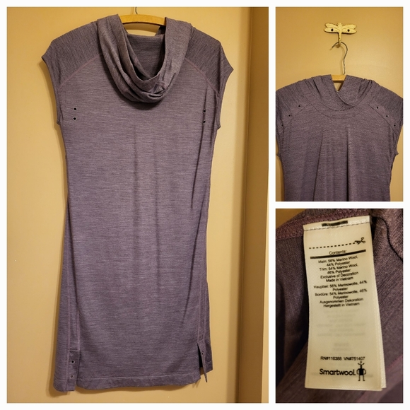 Smartwool. Dusty purple merino blend sleeveless hooded tunic / sweater (S) - Picture 1 of 7